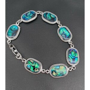 Beautiful Silver Tone & Abalone Shell Link Bracelet